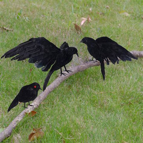 Buy CHICHIC Realistic Crow 3 Pack Large Halloween Black Feathered Crow