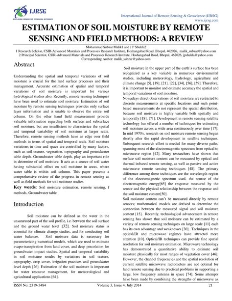 PDF ESTIMATION OF SOIL MOISTURE BY REMOTE SENSING AND FIELD METHODS