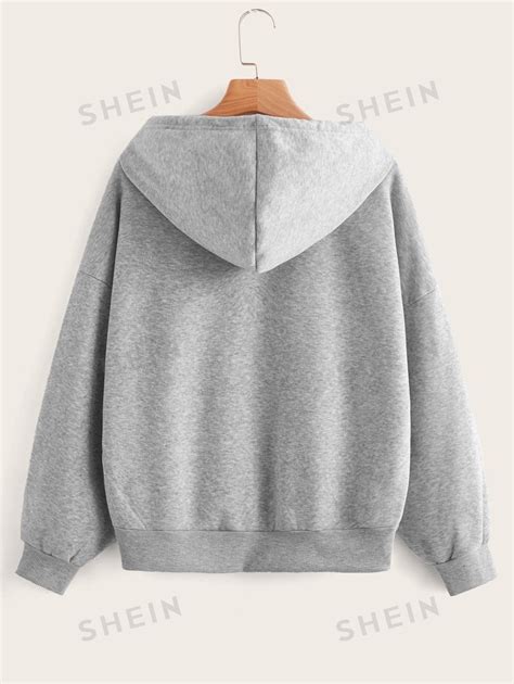 Shein Ezwear Zip Up Drop Shoulder Drawstring Thermal Lined Hoodie