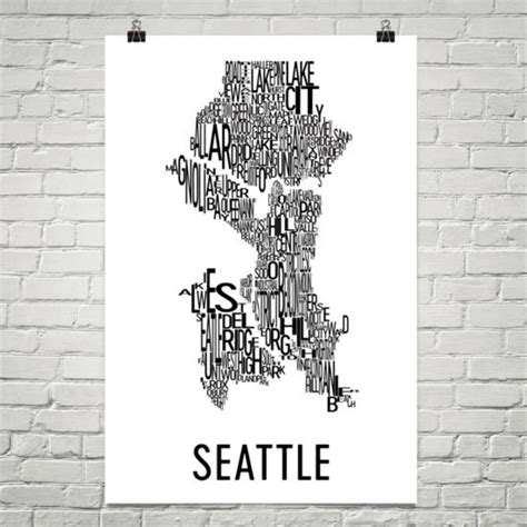 Seattle Typography Neighborhood Map Art City Print Seattle Etsy