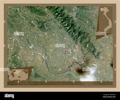 Vinh Phuc, province of Vietnam. Low resolution satellite map. Corner auxiliary location maps ...