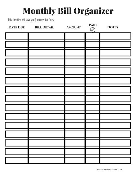 Monthly Bill Printable Free Template Calendar Design