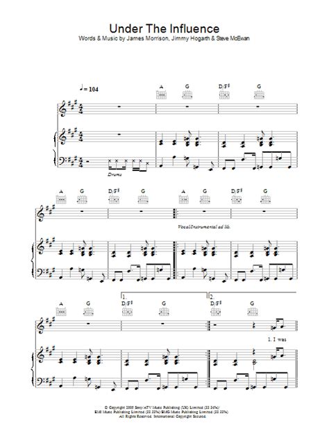 Under The Influence by James Morrison Sheet Music for Piano, Vocal ...