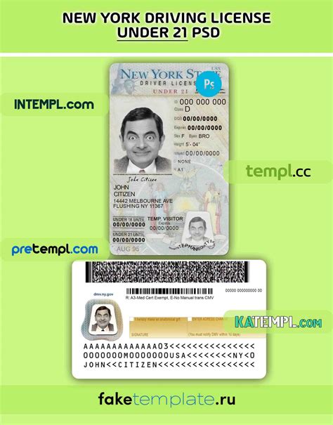 USA New York driving license PSD download template, under 21 by ...