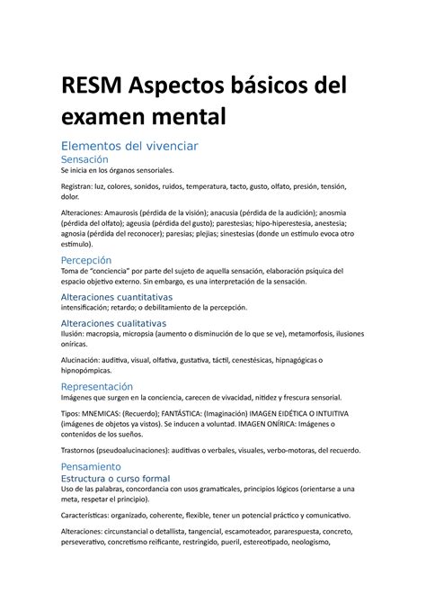 Aspectos básicos del examen mental RESM Aspectos básicos del examen