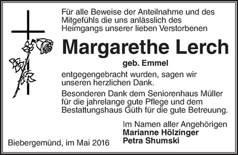 Traueranzeigen Von Margarethe Lerch Vrm Trauer De