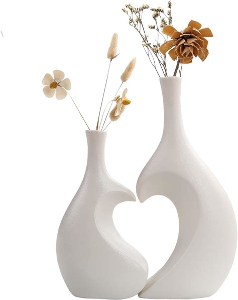 Amazon White Ceramic Vase Set Of 2 Heart Shaped Vase Matte