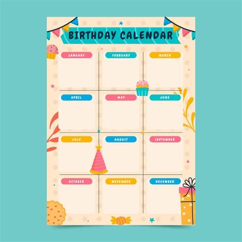 Plantilla de calendario de cumpleaños dibujada a mano Vector Gratis