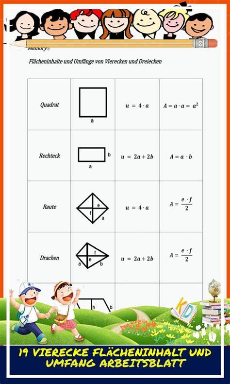 19 Vierecke Flächeninhalt Und Umfang Arbeitsblatt Mathe Arbeitsblätter