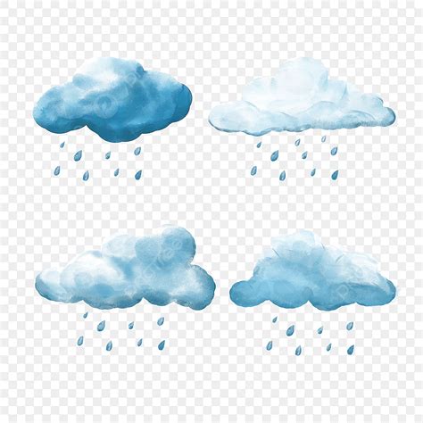 Rain Drop White Transparent Blue Watercolor Cloud Rain Drops