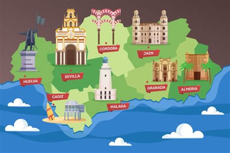 Andalusia Map With Interesting Landmarks Vector Image