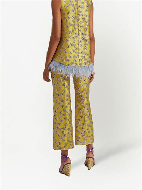 La Doublej Hendrix Floral Embroidery Flared Trousers Yellow Farfetch