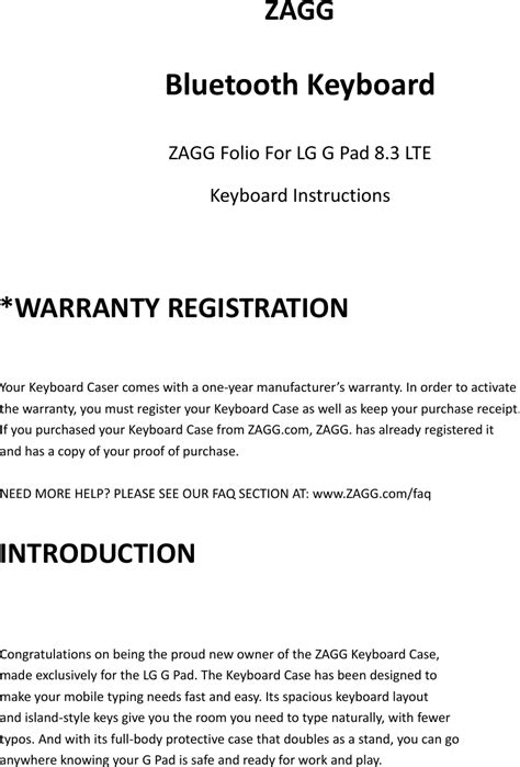 Zagg Folio Bluetooth Keyboard User Manual