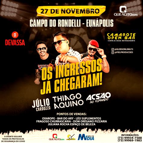 Ingressos para o show de Thiago Aquino em Eunápolis já estão