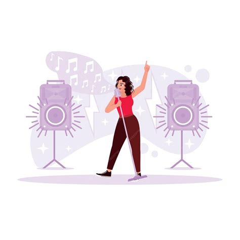 Premium Vector Portrait Of A Female Singer Holding A Microphone And