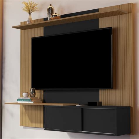 Painel Para Tv At Polegadas Luxo Portas Prateleiras Elmo Preto