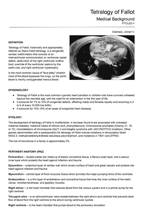 SOLUTION Tetralogy Of Fallot Medback Docx Studypool