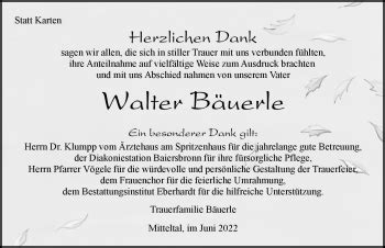 Traueranzeigen von Walter Bäuerle Schwarzwälder Bote Trauer