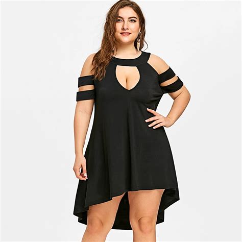 Aliexpress Buy Gamiss Plus Size Keyhole Neck High Low Hem Dress