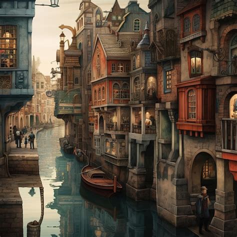 Premium AI Image | Old European village illustration