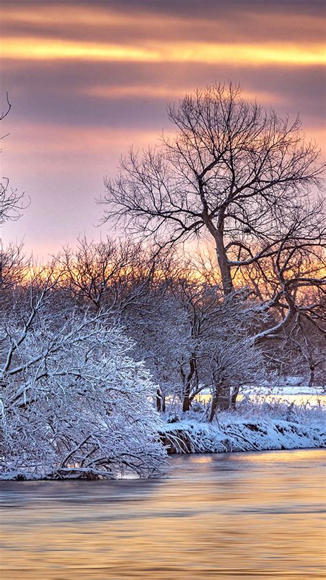 Sunrise Over The Platte River After A Snowstorm Near Kearney Nebraska