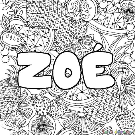 Coloriage Prénom ZoÉ Décor Mandala Fruits Sans Dépasser