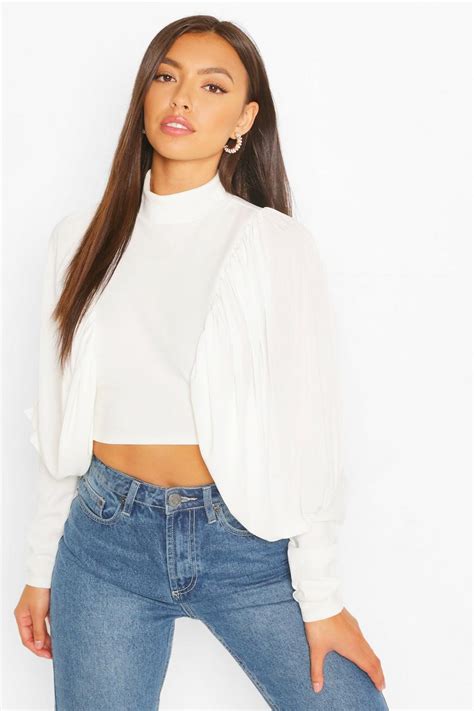 High Neck Extreme Puff Sleeve Crop Top Boohoo