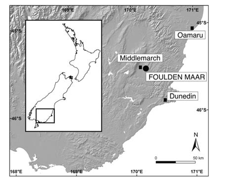 Map Of The Otago Region Showing The Fossil Locality Foulden Maar Near