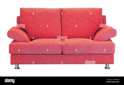 Contemporary Red Suede Sofa Isolated On White Background Stock Photo