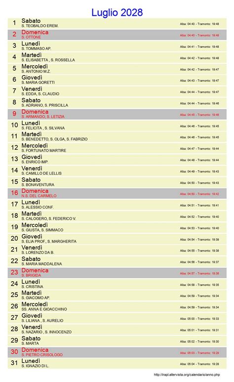 Calendario Luglio 2028 Con Festività E Fasi Lunari