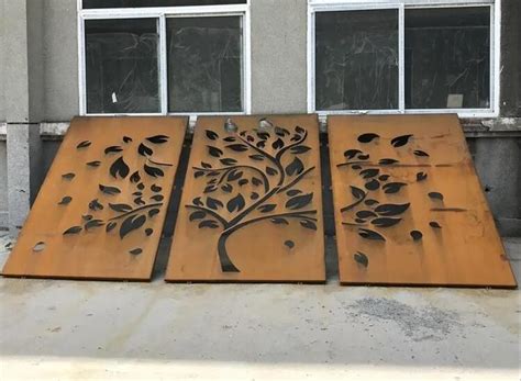 Metal Garden Room Dividers Corten Steel Laser Cut Privacy Screen For