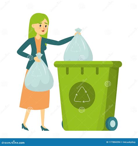 Woman Throw Garbage In A Trash Bin Stock Illustration Illustration Of