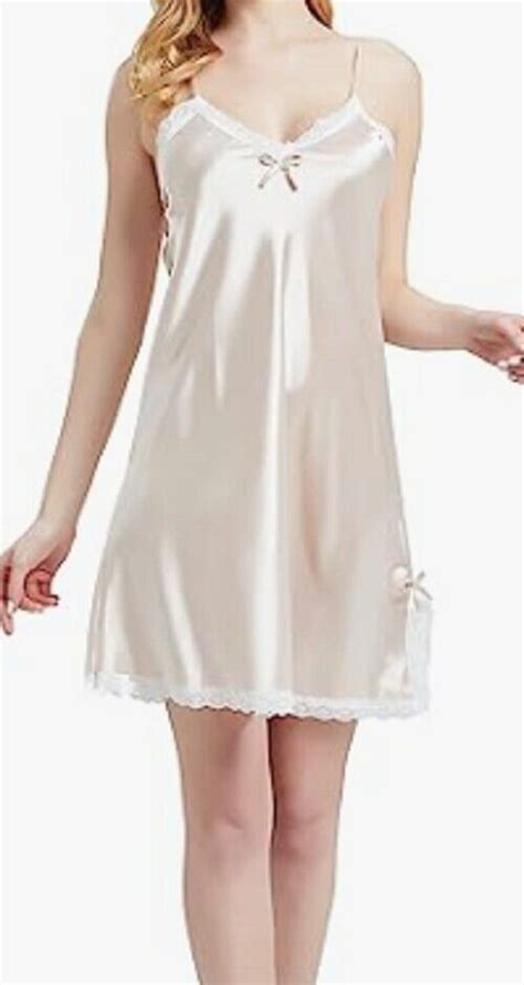 Women S Lace Chemise Soft Full Slip Sexy Lingerie Satin Babydoll Gray Size Lg EBay