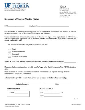 Fillable Online Sfa Ufl Statement Of Student Marital Status Uf Office