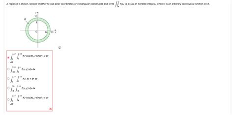 Solved ∫02π∫010f Rcos θ Rsin θ Rdrdθ∫ 1010∫0xf X Y Dydx∫02