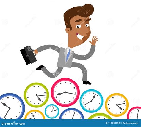 Vector Illustration Of A Hurrying Asian Cartoon Businessman Running On