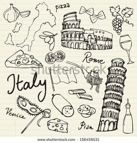 Set Italy Icons Doodle Vector Illustration Stock Vector Royalty Free