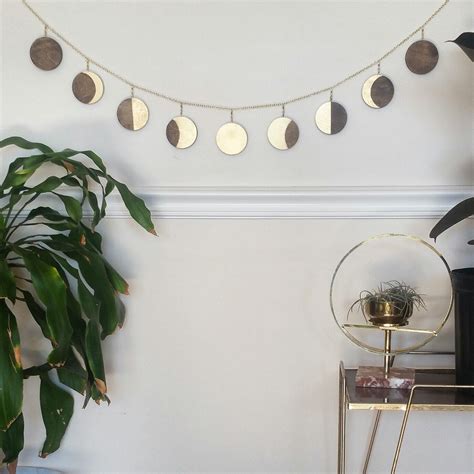 Wood Moon Phase Garland Moon Wall Art Boho Wall Hanging Etsy