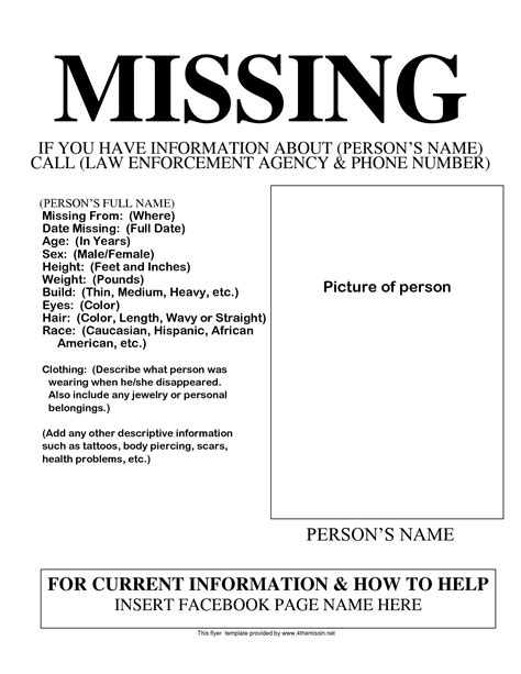 Free Printable Missing Poster