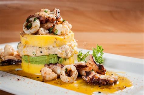 Traditional Peruvian Dish Called Causa Made Of Mashed Potato With Aji