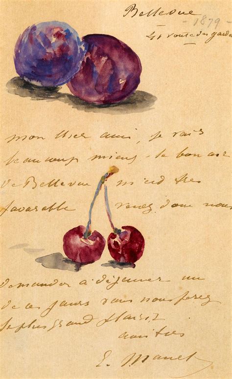 Edouard Manet An Illustrated Letter With A Still Life Of Plums And