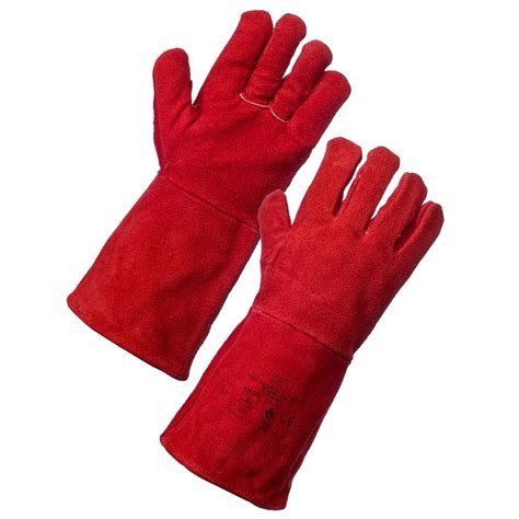 Red Long Lined Welding Glove Ideal For High Temperature Welders Glove