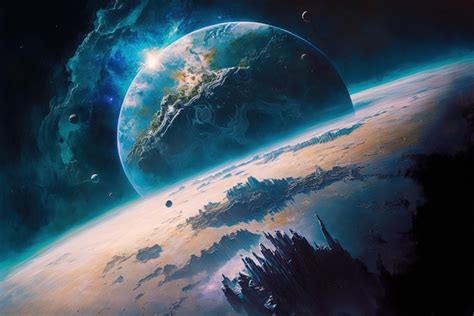 Premium AI Image | Sci fi painting depicting Earth as seen from space