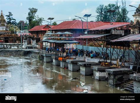 Cremation Ghat Along The Bagmati River Pashupatinath Temple Complex