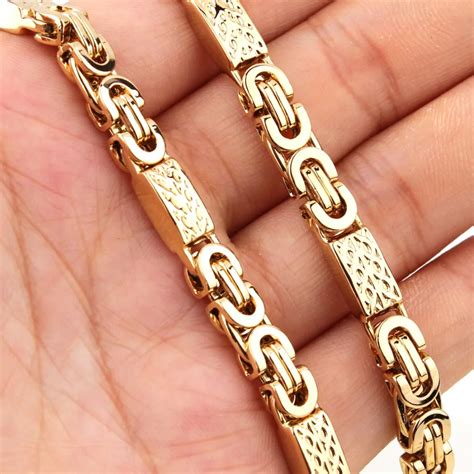 Length Mm Gold Color Flat Byzantine Link Stainless Steel