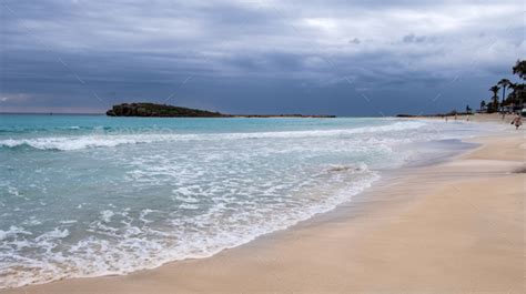 Idyllic Empty Golden Sandy Beach Nissi Bay Beach Ayia Napa Cyprus