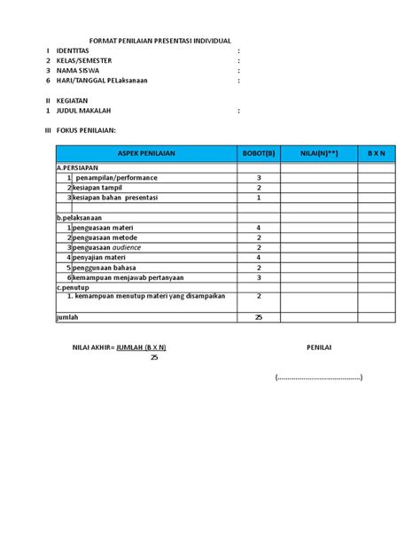 Format Penilaian Presentasi Individual Pdf