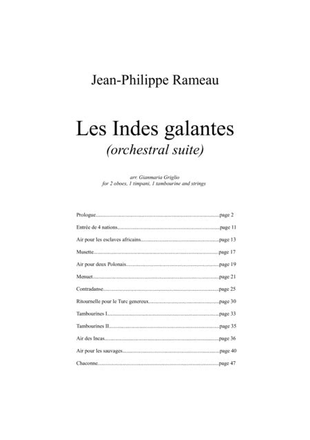 Rameau Les Indes Galantes Suite Sheet Music Jean Philippe Rameau