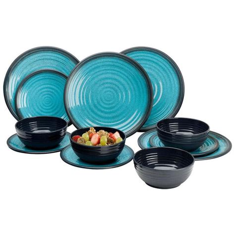 Flamefield Granite Aqua Dinner Set Premium Melamine 12 Piece Camping P