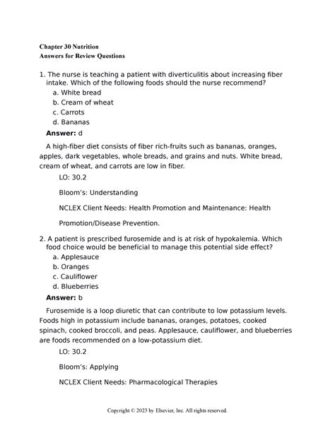 Chapter Answer Key Practice Question Chapter Nutrition